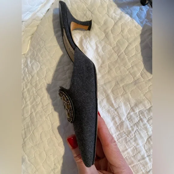 MANOLO BLAHNIK Dark Gray Pointed-Toe Coin Mules size 37.5 - Picture 11 of 14